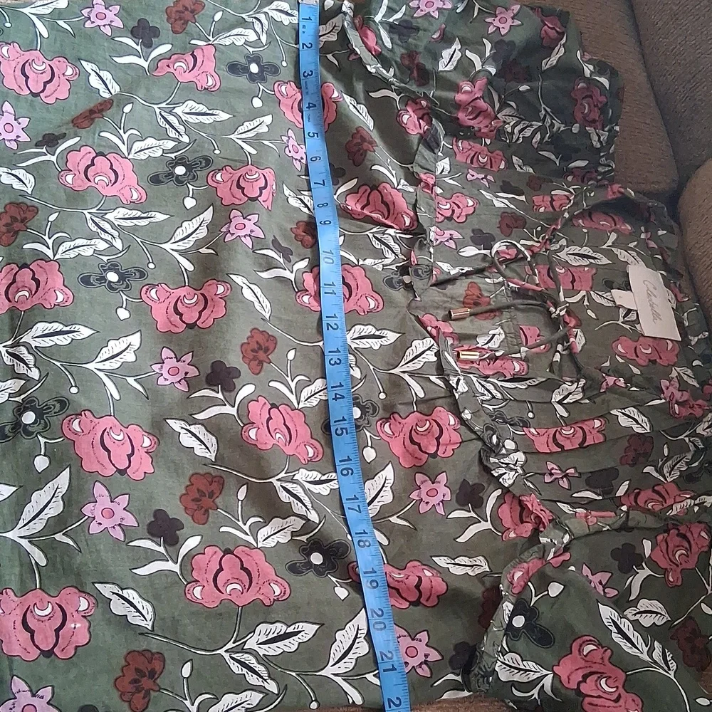 Cleobella Olive Green Floral Tie-Neck Blouse - Picture 6 of 10